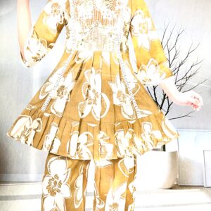 Two piece light Brown colour peplum style top with Afgani pants