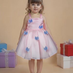 Pink Bow Embellishment Party Wear Frock For Girls