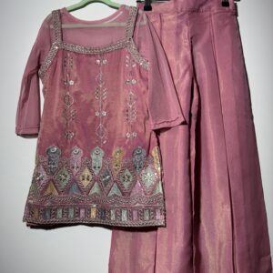 Designer Suit with loose Plazzo - Pink