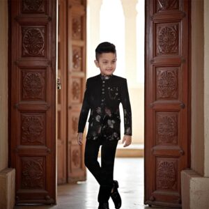 Embroidered Jhodhpuri Suit for Boys - Black