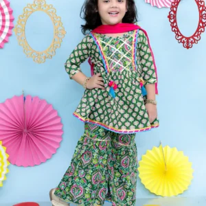 Green Printed Sharara suit for Girls