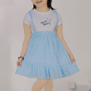 Casual Wear Cotton Frock- Blue and white