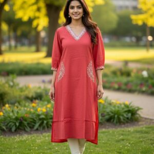 Embroidered Rust Kurti