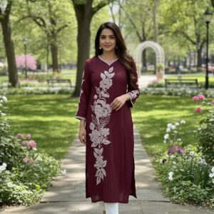 The Maroon Floral Embroidered Kurti