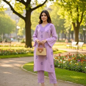 Lavender Embroidered Two-Piece Suit Set