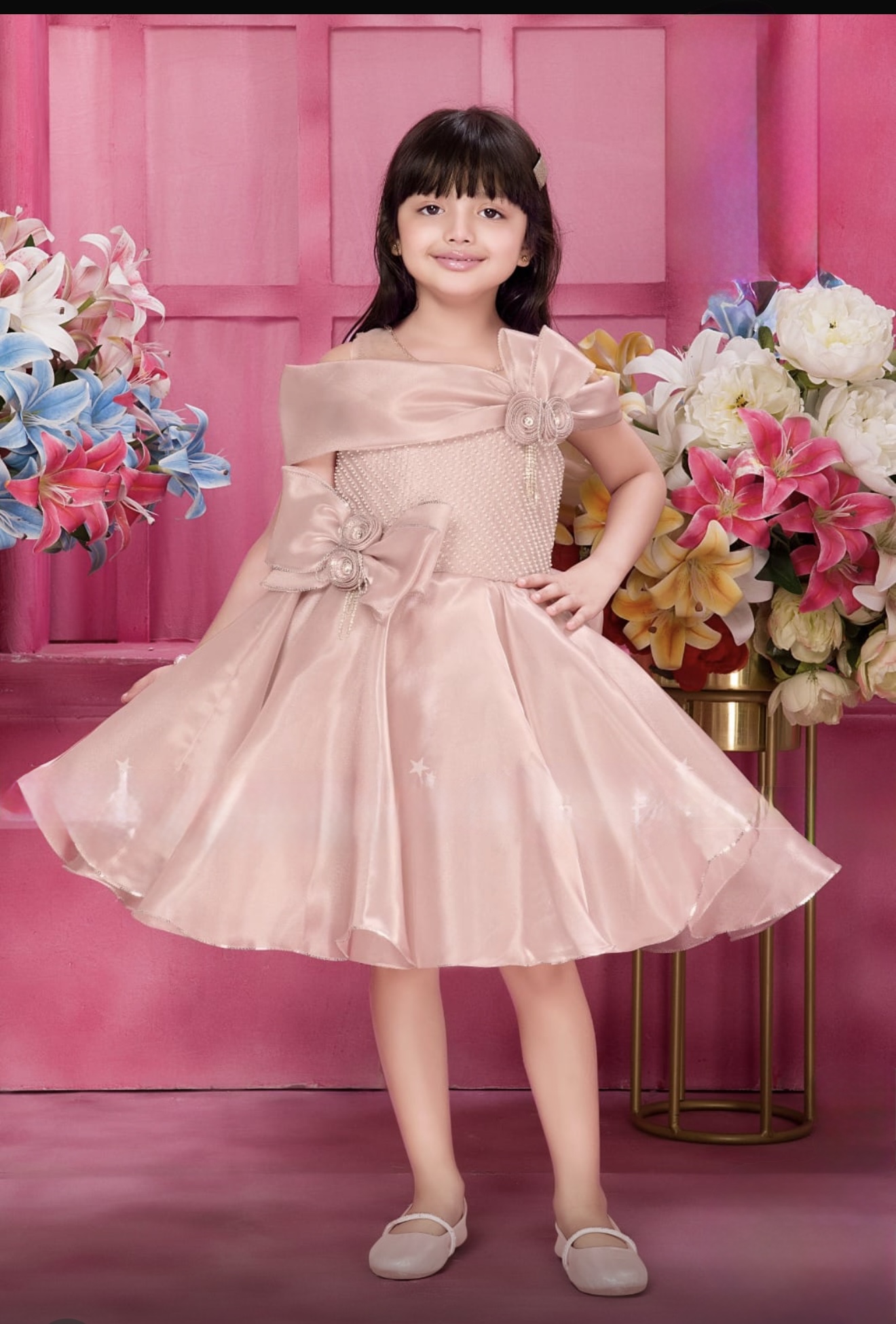 Party Wear Frock For Girls- Light Pink