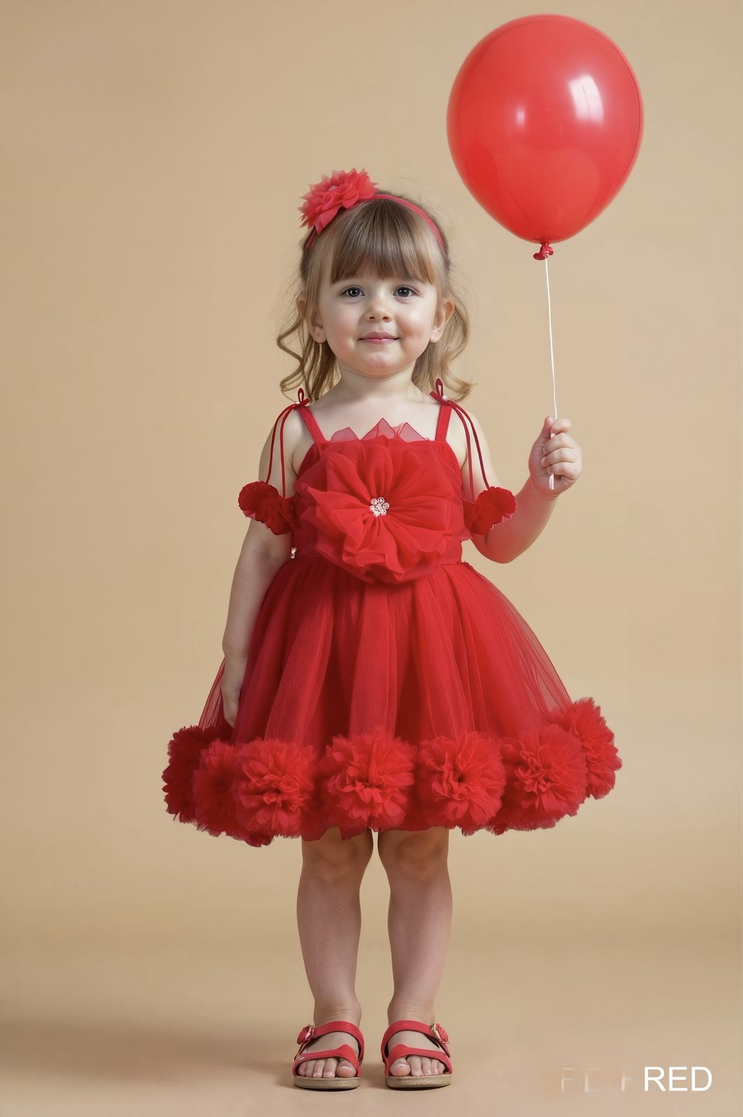 Red Sleeveless And Floral Embellished With Pearls Work For Girls