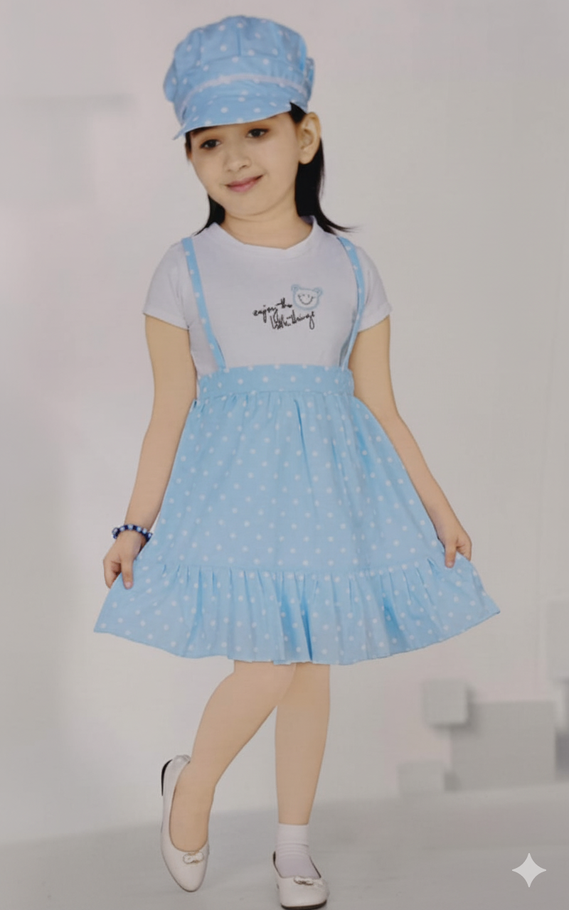Casual Wear Cotton Frock- Blue and white
