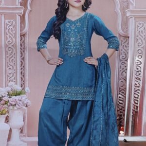 Teal Embellished Girls Patiala Suit