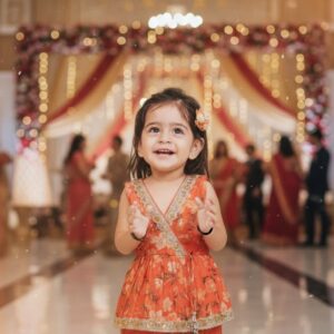 Baby Girl's Ethnic Angrakha Style suit- Orange