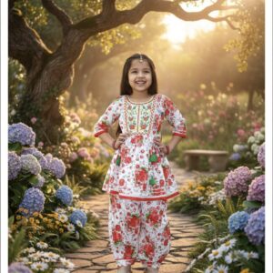 Girls' Ethnic Cotton Suit- Rose Garden