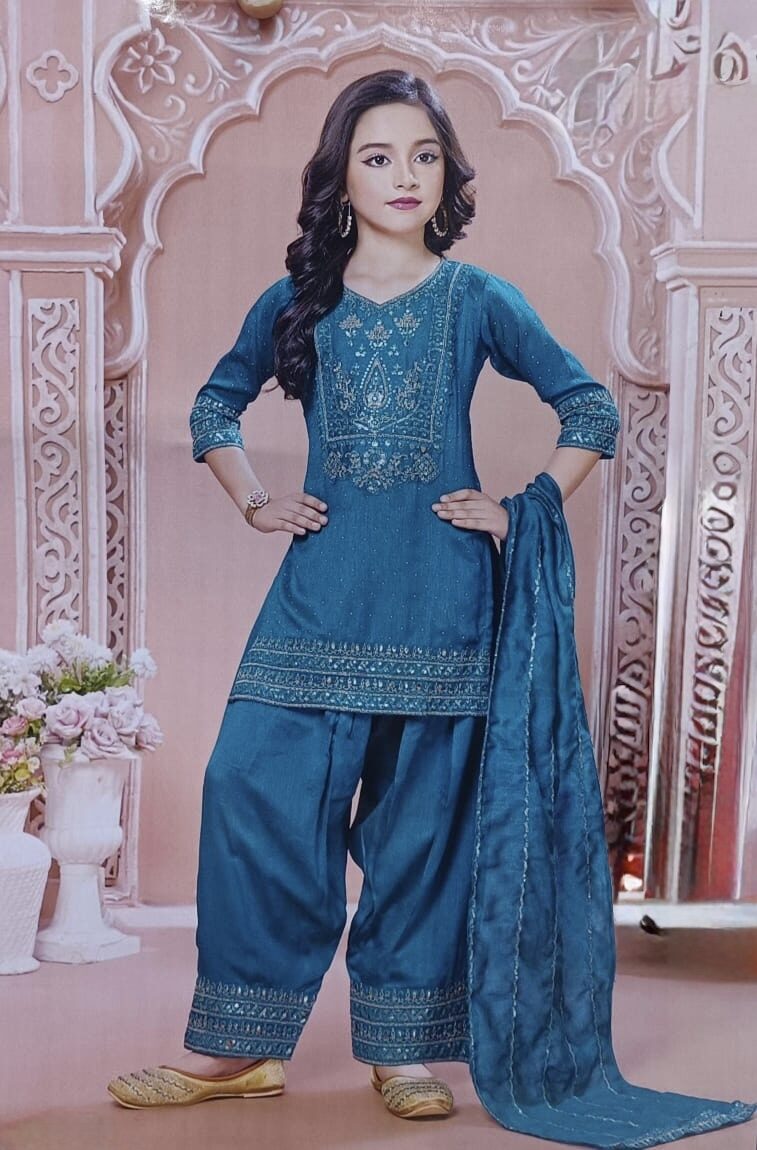 Peacock Blue Farshi salwar suit for Girls