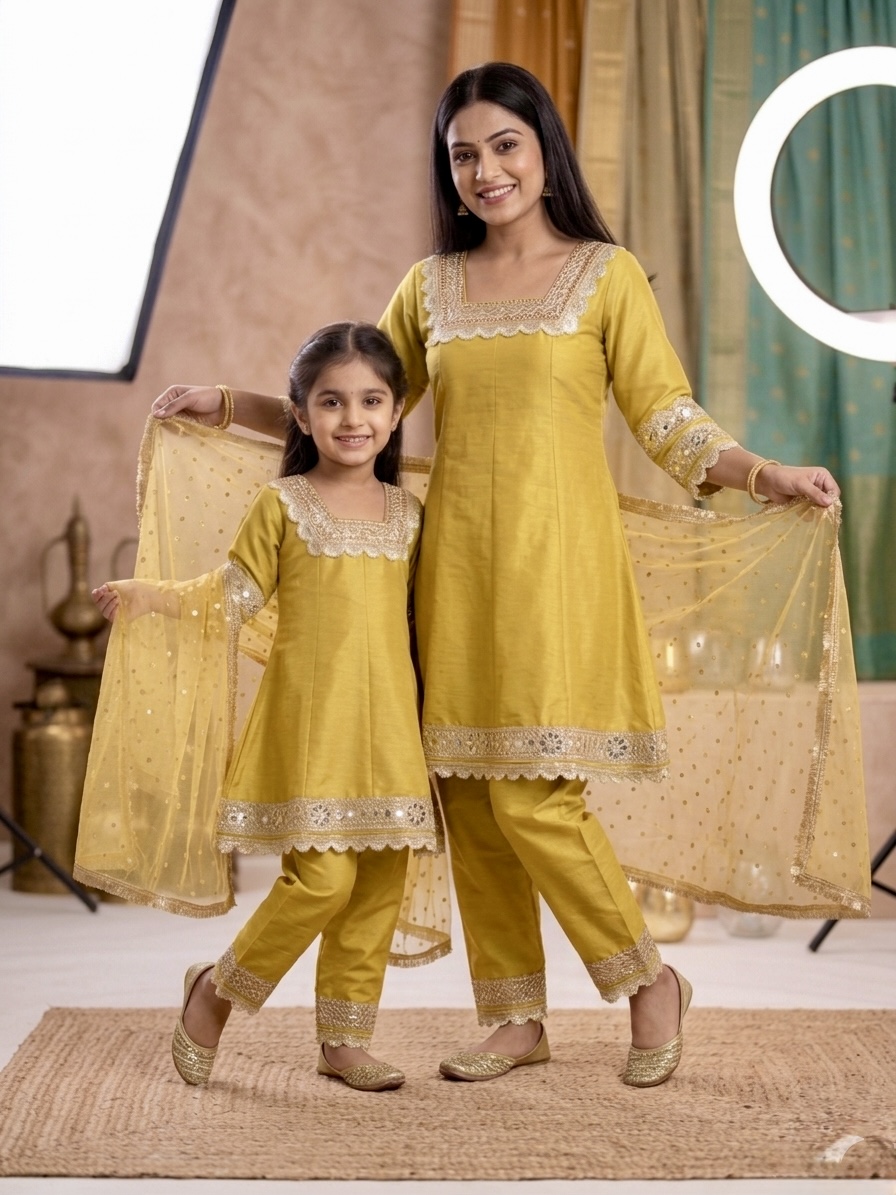 Mother & Daughter Mirror Work Salwar Kameez | Festive Twinning Set NZ