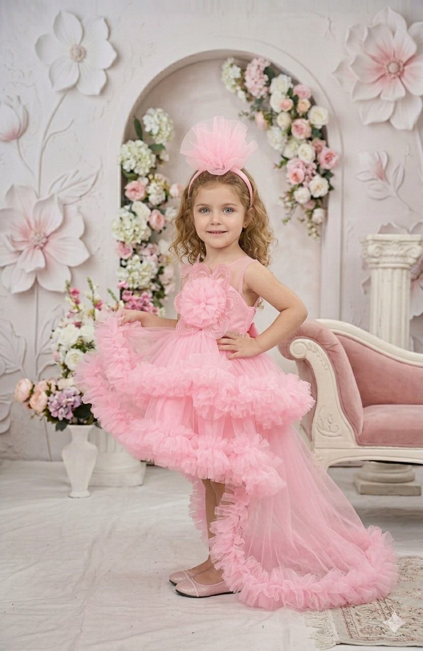 Princess Blossom High-Low Tulle Party Dress – Rose Pink - Image 2
