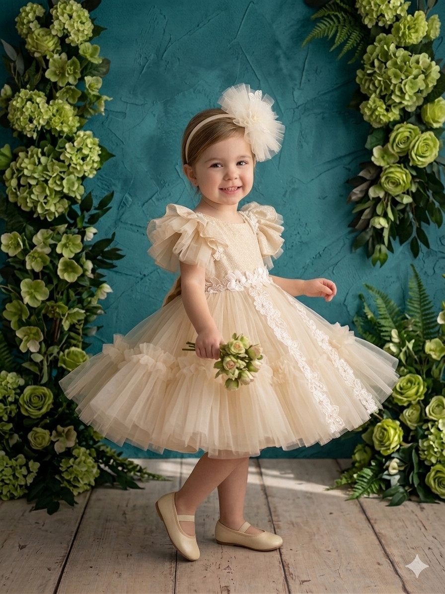 Luxury Champagne Tulle Flower Girl Dress - Image 2